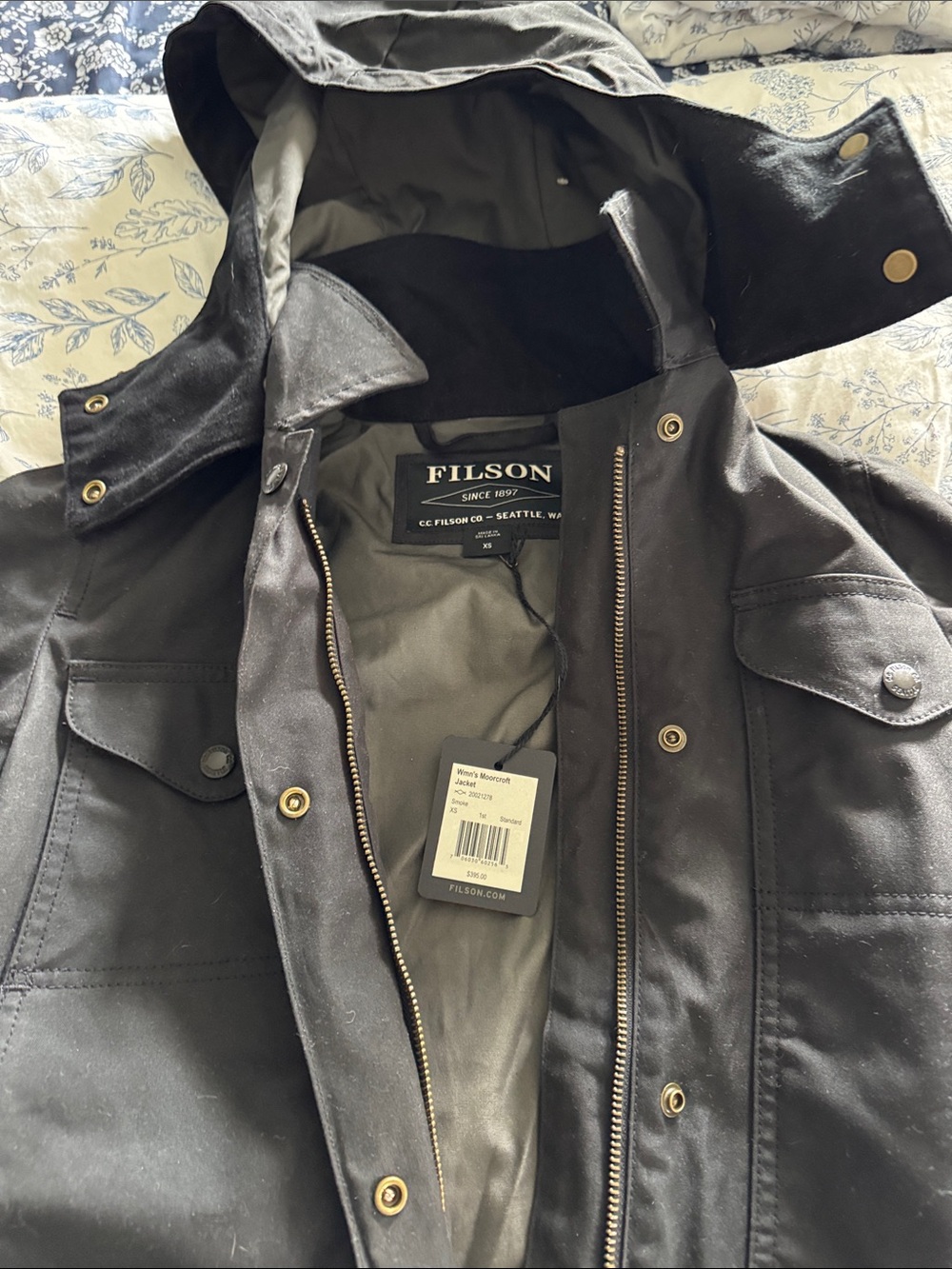 Filson Black moorcroft Hooded Field Coat